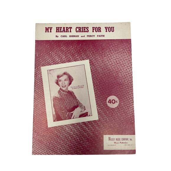 My Heart Cries For You Sheet Music 1950 Carl Sigman Percy Faith Dinah Shore - Picture 1 of 5